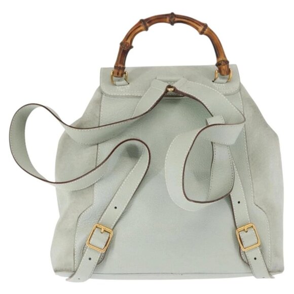 GUCCI Bamboo Backpack Suede Outlet Light Blue Gold main image 14